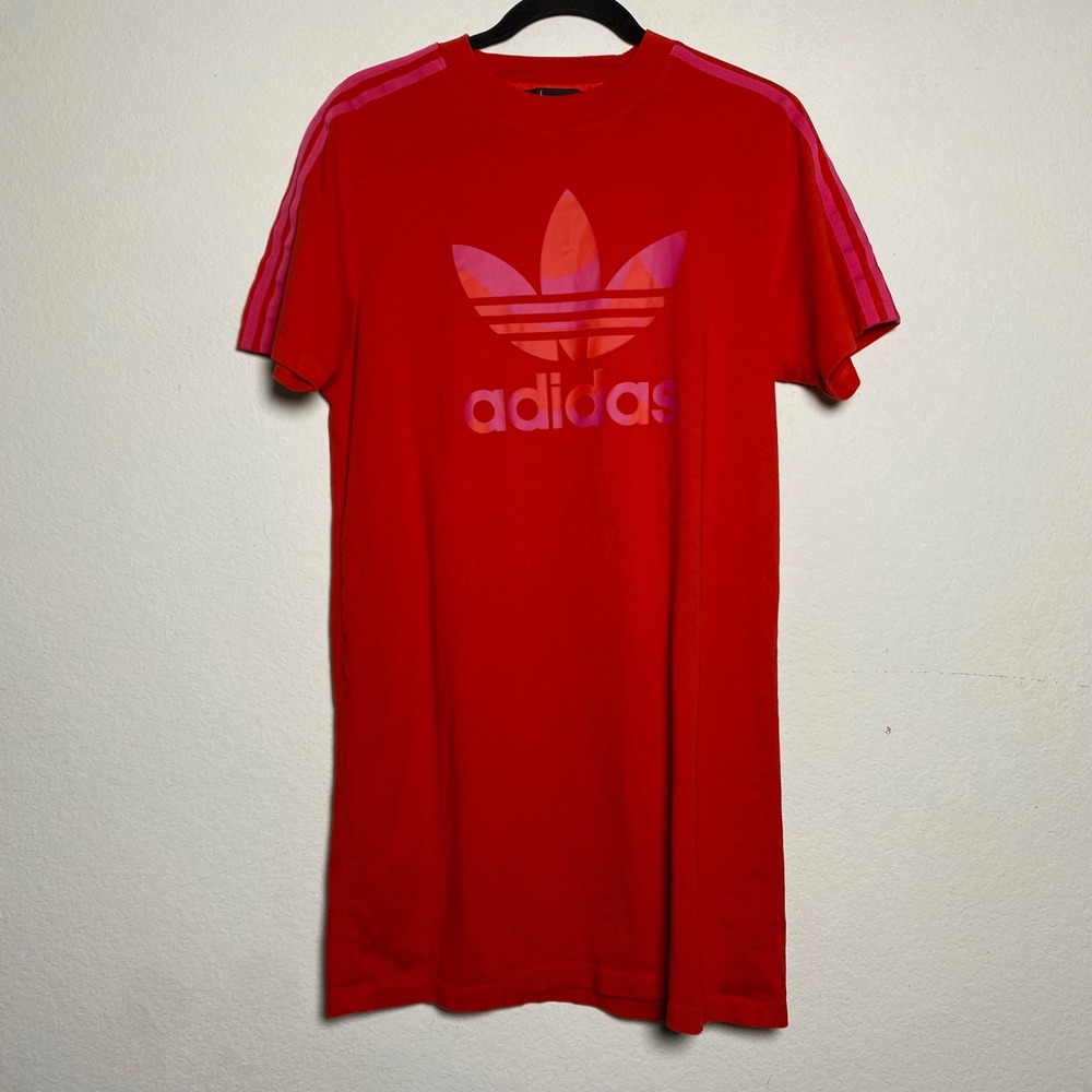 Adidas Marimekko T-Shirt Dress Small Red Women Trefoil Logo 3-Stripes Streetwear